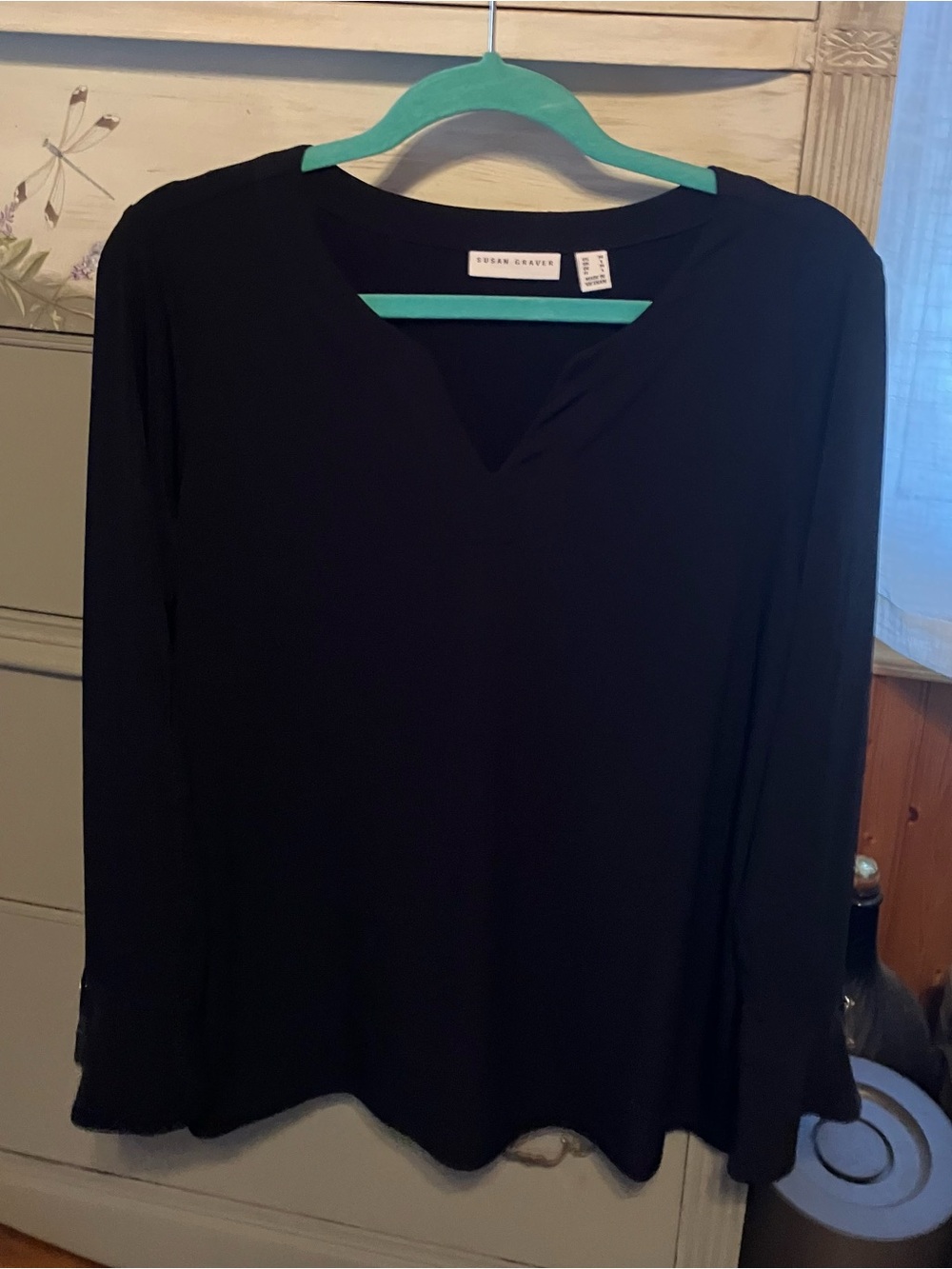 Susan Graver Black Long-Sleeve V-Neck Tunic